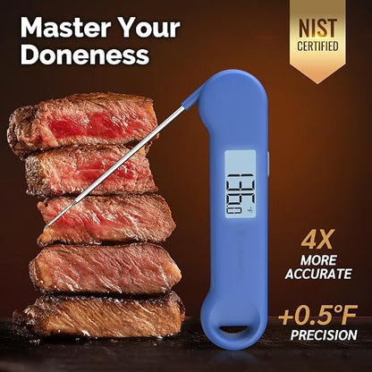 0.5 Sec Instant Read Grill Meat Thermometer Digital Food Cooking BBQ, Blue | ±0.5°F Precision, Auto Flip Digital LCD Display, Ideal For Meat, Candy, Grill, BBQ, Food Thermometer for Kitchen Gadgets