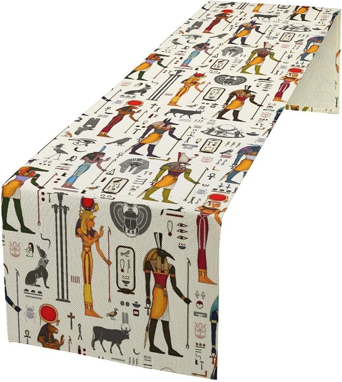 Ancient Egypt Table Runner Vintage Egyptian Culture Egyptian Hieroglyph and Symbol Dinner Runner Mysterious Egypt Farmhouse Coffee Kitchen Dining Table Holiday Party Home Decor 13x120in