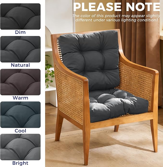 IASEAHK Outdoor Chair Cushions Set of 2, 17" x 17" x 4", Waterproof Outdoor Seat Cushions for Patio Furniture, Fade-Resistant Patio Chair Cushion, Dining Wicker Chair Pads for Porch Garden, Dark Grey