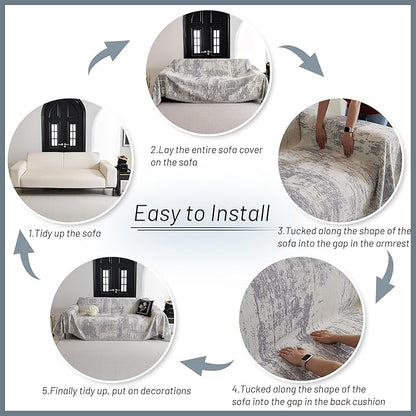 MYSKY HOME Sectional Couch Cover Sofa Covers for Sectional Sofa L Shape Chenille Couch Protector Grey Geometric for Dogs Pets Couch Throw Cover Washable Durable for Home Decor, 71" X118"
