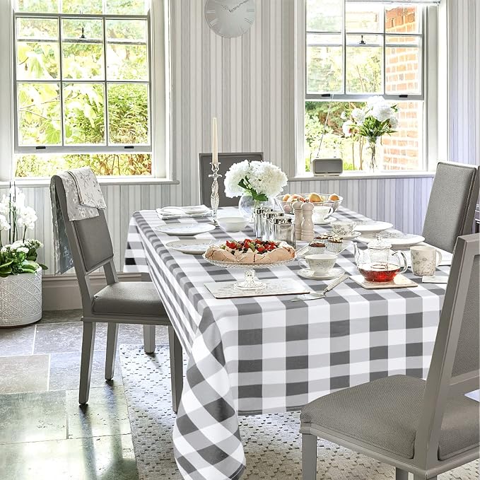 Hiasan Checkered Rectangle Tablecloth - Stain Resistant, Waterproof and Wrinkle Resistant Washable Table Cloth for Dining Room, 30 x 60 Inch, Grey and White Gingham Pattern