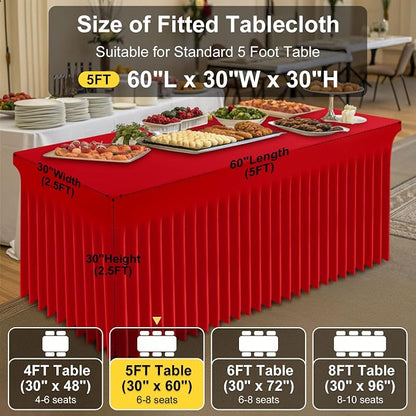 Smiry Spandex Elastic Fitted Table Cloth Skirt for 5FT Rectangle Table | Stretch Washable Table Cloth, Banquet Table Cover for Wedding, Party, Indoor & Trade Shows, (Red, 60Lx30Wx30H)