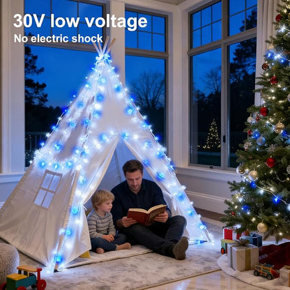 Blue White Christmas Fairy String Lights, 165FT 500L Indoor Outdoor | 8 Modes with Memory, IP65 Waterproof, Clear Wire, Tangle-Free Design for Bedroom Garden Wedding Wall Tree Party