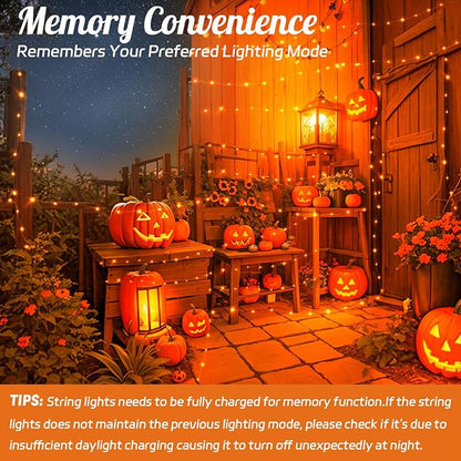 cshare Halloween String Lights Outdoor Waterproof, Orange Solar Fairy Lights 16.4ft 50LED 8 Modes Orange Fall Outdoor Lights for Fall Decor Outside Pathway Patio Party Backyard Decorations (Pack of 2)