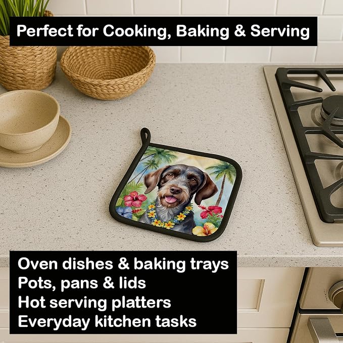 Caroline's Treasures German Wirehaired Pointer Luau Pair of Pot Holders Kitchen Heat Resistant Pot Holders Sets Oven Hot Pads for Cooking Baking BBQ, 7 1/2 x 7 1/2