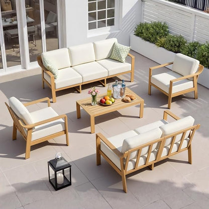 KISLOT Aluminum Outdoor Patio Furniture Loveseat,2 Seater Outside Patio Sofa with Washable Thick Cushion, Patio Sofa Couch for Porch, Balcony, Deck, Yard,Wood-Grain Frame