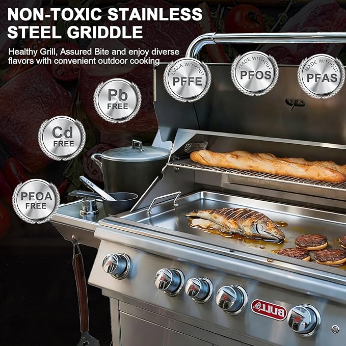 16517 Flat Top Griddle Insert for Bull Grill 4 Burner Angus 41628 47628 41629, Stainless Steel Griddle Plate for Outlaw 30" 26039 26038, for Bull Premium 18248 18249, Lion L75000 Grill Parts