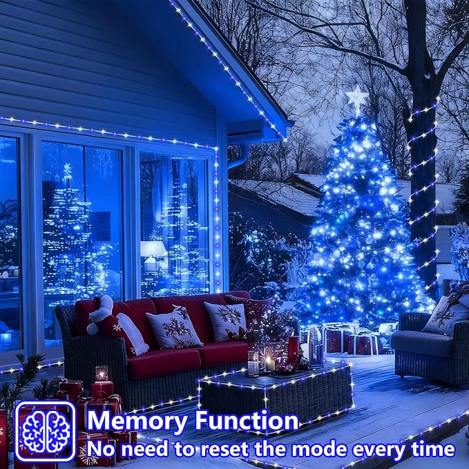 YEGUO 4 Pack Blue and White Solar Fairy Lights, Each 33ft 100 LED Christmas Lights Outdoor Waterproof, 8 Modes Sliver Wire Solar String Lights