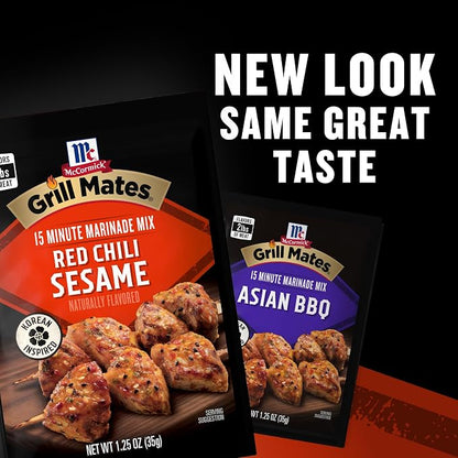 McCormick Grill Mates Marinade Mix, Asian BBQ, Korean-Inspired, 15 Minute Marinade for Chicken, Steak, and More, 1.25 oz (Pack of 12)