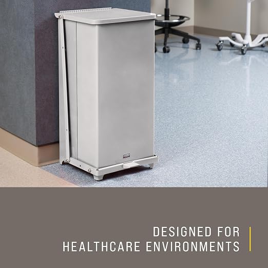 Rubbermaid Commercial Products Defenders Biohazard Steel Trash Can Step-On 13 GAL Stainless Steel Hospital/Doctor's Office/Healthcare Facilities