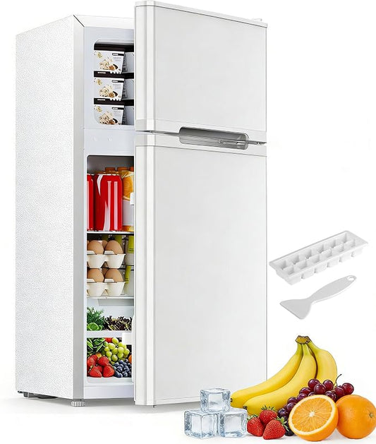 Electactic 2.5 Cu.Ft Mini Fridge with Freezer, Double-Door Compact Refrigerator, Adjustable Glass Shelves, Mechanical Thermostat & Leveling Feet, Space-Saving for Apartment/Dorm/Office, White