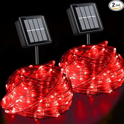 QITONG Red Solar Halloween Lights Outdoor Waterproof, 2 Pack Each 33ft 100 LED Rope Lights, Fairy Lights in Clear Thin Tube with 8 Modes