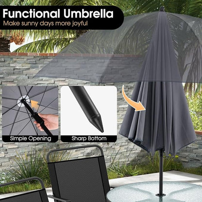 Giantex 6 Pieces Patio Dining Set, Folding Patio Chairs Set of 4, Tempered Glass Umbrella Table with Hole, Patio Table and Chairs for Lawn, Deck, Poolside, Backyard (Grey)