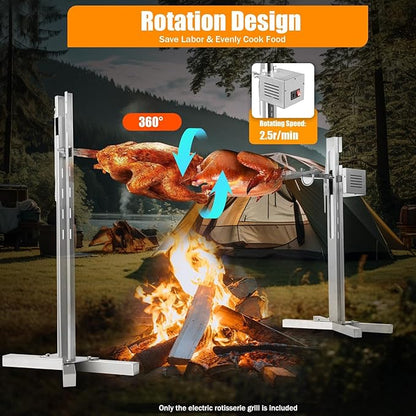Electric Rotisserie Grill Kit Stainless Steel Motorized Charcoal Spit Roaster with Adjustable Height 90LBS Capacity for Outdoor Camping Parties