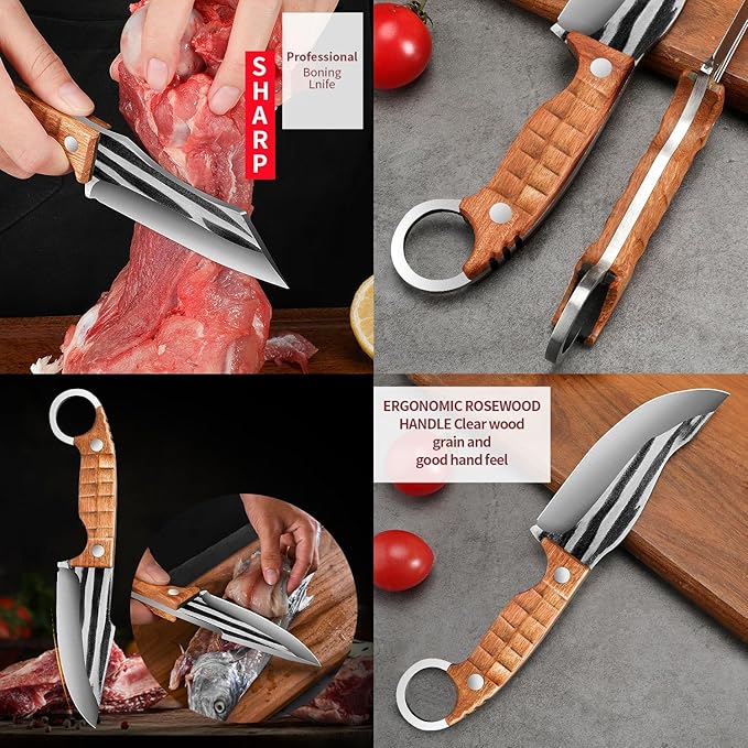 Plys 3-Piece Fixed Blade Knife Set, Full Tang Survival Knives for Bushcraft, Ergonomic Rosewood Handle, Outdoor Camping Hiking Fishing Hunting Bushcraft Survival Knives with Gift Box for Men