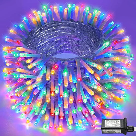 165FT 500 LED Outdoor String Lights, Plug in Christmas Lights Indoor Waterproof, 8 Modes Connectable Fairy Twinkle Lights Clear Wire for Outside Bedroom Patio Garden Party Decorations, Multicolor