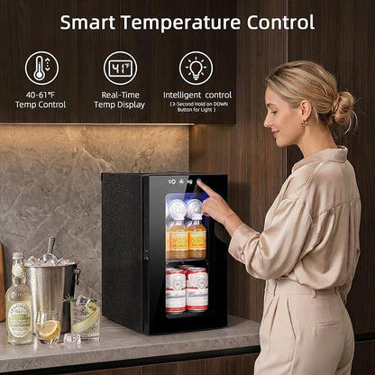 Antarctic Star Beverage Refrigerator, 10L Portable mini fridge with Electronic Temperature Control, 40-61°F Glass Door, Small Drink Fridge for Bedroom, Dorm, Office, Bar & Kitchen