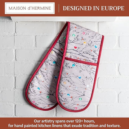 Maison d' Hermine Double Oven Mitt (7" x 35") 100% Cotton Heat Resistant BBQ Cooking Gloves with Loop for Thanksgiving Christmas Decorations Baking Cooking Barbeque Handling Hot Pan (Fairy Christmas)