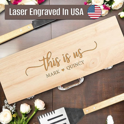 Personalized Wedding Gifts for Couple, 11 Pcs Stainless Steel BBQ Grilling Set, Custom Barbecue Tools with Engraving, Unique Wedding Gift for Newlyweds, Custom Gift Ideas for Him & Her