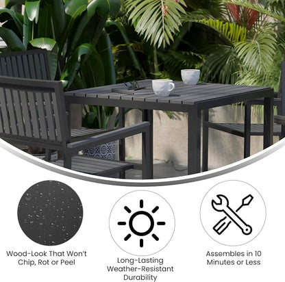 Flash Furniture Poly Resin Indoor/Outdoor Seating, Black, 5-Piece Set | Table and 4 Chairs, Commercial Grade, Indoor/Outdoor Use