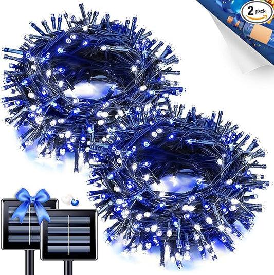 JMEXSUSS 2 Pack Solar String Lights Outdoor Waterproof, Total 66 FT 200 LED Solar Christmas Lights Outdoor, Twinkle Light for Christmas Tree Outside Garden Yard Xmas Decor, Blue and White