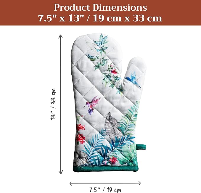 Maison d'Hermine Oven Gloves 100% Cotton Oven Mitt 7" x 13" with Loop Heat Resistant BBQ Cooking Gloves Baking Grilling Kitchen Hotel Home Farmhouse Spring Summer (Pack of 1, Tropiques)