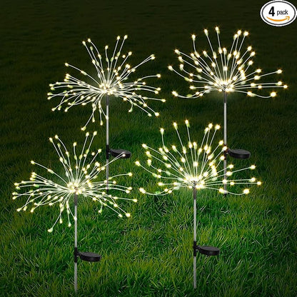 FOOING 4 Pcs Solar Garden Lights Solar Firework Lights, 480 LED Solar Powered String Light 2 Modes Twinkling Solar Lights for Garden, Wedding, Party, Patio(Warm White), 100182987