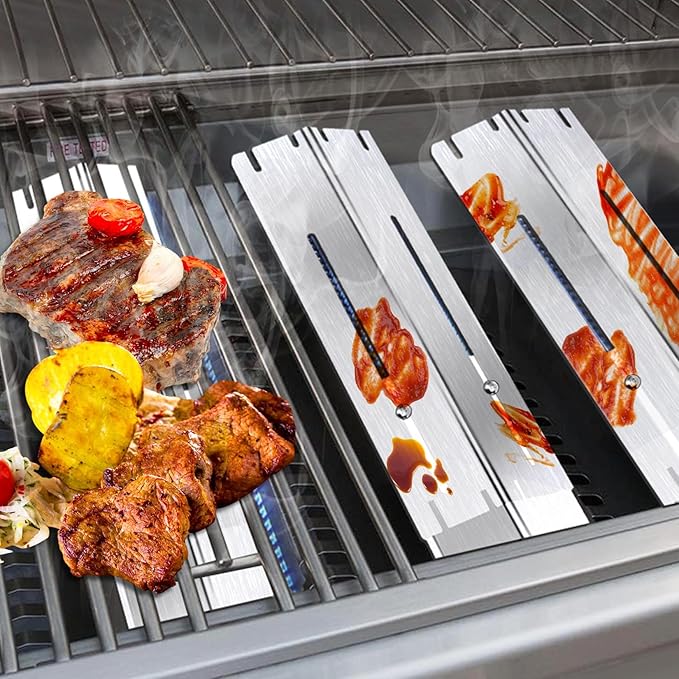 GasSaf Adjustable Heat Plates Extend from 13.5" to 25" for Expert Grill Parts Burner Covers, Universal Heat Shield Flame Guards Replacement for Charbroil Brinkmann Royal Gourmet Nexgrill More Grills
