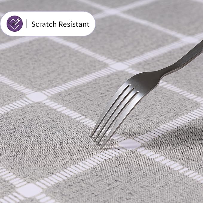 Rectangle Vinyl Tablecloth 100% Waterproof - Heavy Duty Buffalo Plaid Table Cover for Outdoor Picnic Camping Patio - Wipe Clean Checkered Gingham Tablecloth for BBQ Party Decor - 55x108 Grey
