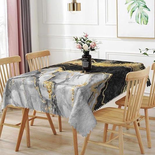 52x70inches Black Marble Rectangle Tablecloth Abstract Black Grey Golden Crack Luxury Marble Tablecloth Washable Polyester Table Covers for Dining Table Buffet Parties Indoor Outdoor Use