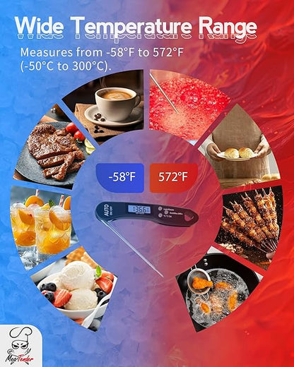 5 PCs Fast 1.2s Instant Read Meat Thermometer for Grilling & Smoking, ±1°F Accuracy with Calibration, Reversible Backlit LCD for Left/Right Hand, Magnetic Digital Food Thermometer for BBQ, Candy, Oil