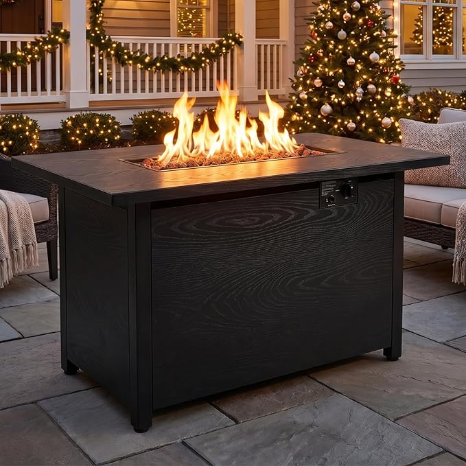 42 Inch Propane Fire Pit Table, 50,000 BTU Outdoor Gas Fire Pits with Removable Lid, 2 in 1 Rectangular Firepit Table for Outside Patio Deck and Garden (Black)