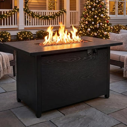 42 Inch Propane Fire Pit Table, 50,000 BTU Outdoor Gas Fire Pits with Removable Lid, 2 in 1 Rectangular Firepit Table for Outside Patio Deck and Garden (Black)