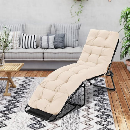 Tangkula Chaise Lounge Cushions Outdoor, 73 x 22 Inch Patio High Back Recliner Cushion with 4 String Ties, 4” Thick Padded Lounge Chair Cushion Replacement for Outdoor Indoor Furniture (1, Beige)