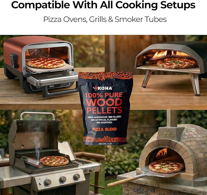 Kona Pizza Blend Wood Smoker Pellets, 100% Natural Hardwood - Rich Smoky Flavor - Ideal for Pizza Ovens, Smokers, and Smoker Tubes - 2 Pounds