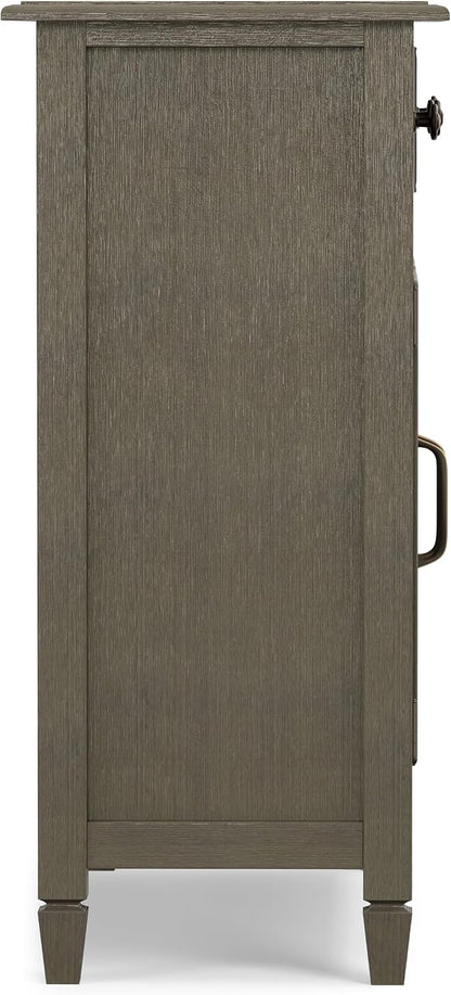 SIMPLIHOME Connaught 40" Wide Solid Wood Cabinet in Farmhouse Grey | Traditional slim entryway and living room organizer for hats, gloves, shoes and keys with space-saving storage design.