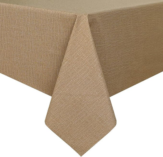 Romanstile 100% Waterproof PVC Tablecloth, Rectangle Oil Spill Proof Stain Resistant Vinyl Table Cloth, Wipe Clean Plastic Table Covers for Kitchen/Dining/Parties - 54 x 120 Inch, Caramel