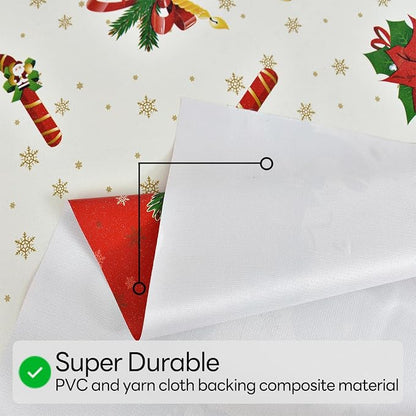 Christmas Tablecloth Heavy Duty Vinyl Red 54x72 inch Square Christmas Table Cloth Reusable Waterproof Foldable Plastic Tablecloths PVC Xmas Table Cover for New Year Party Decor
