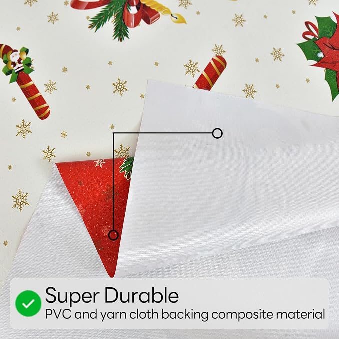 Christmas Tablecloth Heavy Duty Vinyl Red 54x78 inch Square Christmas Table Cloth Reusable Waterproof Foldable Plastic Tablecloths PVC Xmas Table Cover for New Year Party Decor