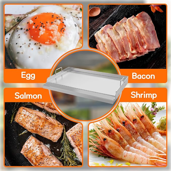 Upgraded 23＂ × 16＂Nonstick Stainless Steel Griddle, Universal Flat Top Plate Insert with Grease Groove, Large Stove Top Griddle for BBQ, Camping, Tailgating and Parties