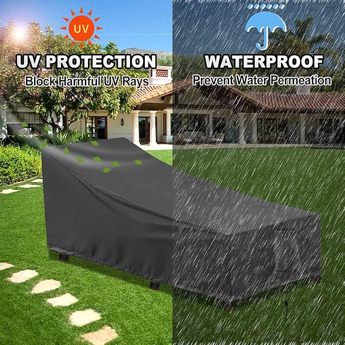 OutdoorLines Outdoor Waterproof Patio Chaise Lounge Chair Cover - UV Resistant Lounger Covers Heavy Duty Weatherproof Patio Sofa Furniture Covers, 2 Packs, 84Wx32Dx32H Inches, Black