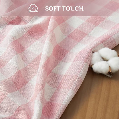 Softalker Pink Gingham Tablecloth Square, Outdoor Linen Cotton Checkered Table Cloth with Tassel, Heavy Duty Wrinkle Free Buffalo Plaid Table Cover for Kitchen Dining Home Party - 55 x 55 Inch