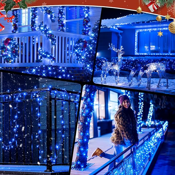 Solar String Lights for Outside, 2-Pack Total 92FT 240 LED Solar Powered Fairy Lights IP65 Waterproof, Outdoor String Light for Patio, Yard, Tree, Balcony, Garden Decorations, Blue