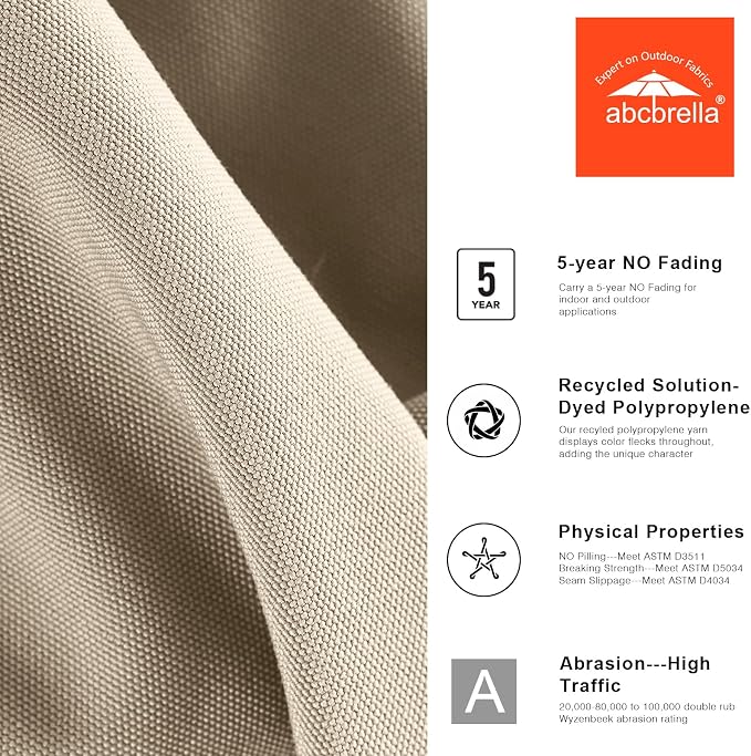 ABCCANOPY OLEFIN® 5-Year No Fading 9FT Outdoor Patio Umbrella(Beige) | Fade & UV Resistant Fabric,8 Fiberglass Ribs，Wind Vent，Crank Lift & Tilt,Outdoor Table Umbrella for Deck,Backyard,Yard