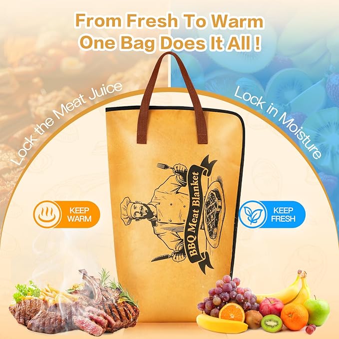 BBQ Blanket for Resting Meat, 21" Reusable Insulated BBQ Meat Resting Blanket Bag for Large Beef Brisket/Turkey/Steaks Smoker Grilling Accessories Gift for Men Dad Christmas