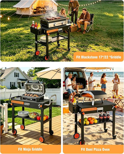 Blackstone Table for 17" or 22" Griddle, Heavy Duty 450 LBS Outdoor Grill Table, Foldable Portable Grill Cart, 20s Quick Setup, Anti-Wobble, Ideal for Backyard, Camping, Tailgating, with Cover