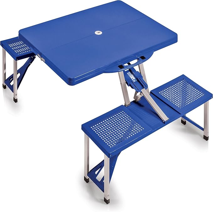 Picnic TIME Portable Folding Picnic Table with Seats for 4, Collapsible Aluminum Table with Benches & Umbrella Hole, Lightweight Foldable Table for Camping, Travel, Backyard, Tailgating | with Umbrella Hole