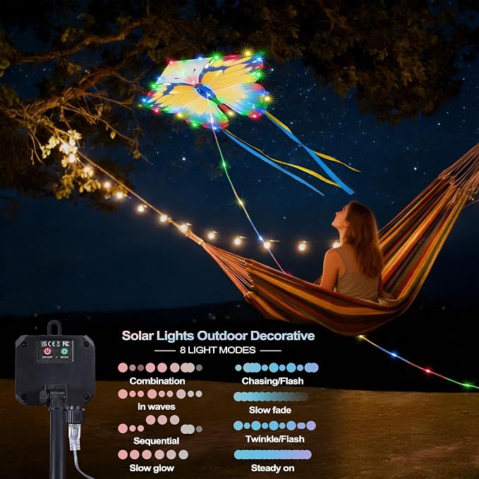 Toodour Solar Butterfly Lights Outdoor, 2.9Ft 174 LED Waterproof Kite Butterfly Garden Decor, 8 Modes Multicolor Solar Garden Lights for Home Yard Patio Camping Decor- Blue & Yellow Butterfly