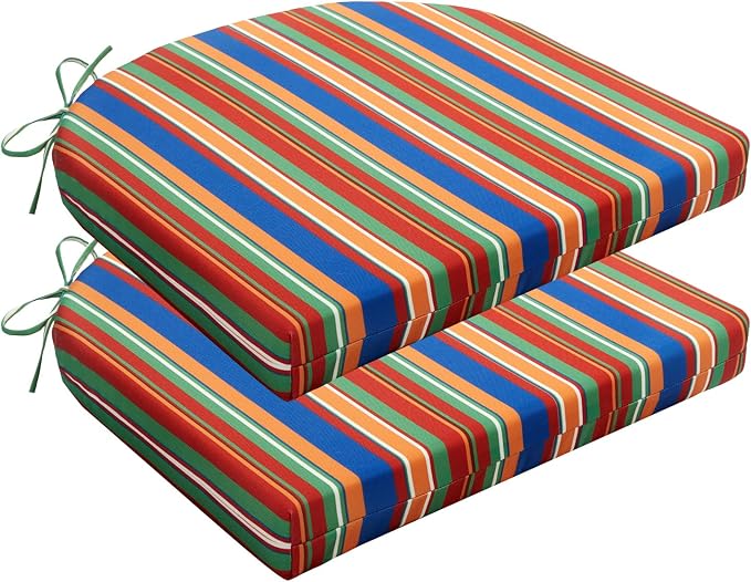HARBOREST Outdoor Chair Cushions Set of 2, Water Resistant Patio Chair Cushions with Ties, Outdoor Seat Cushions for Patio Furniture, 17"x16"x2", Rainbow Stripes