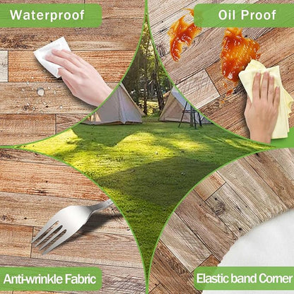 JAWO Rustic Farmhouse Country Wood Plank Picnic Table Cover with Bench Covers, Camper RV Essentials Gear Supplies Outdoor Waterproof Windproof Tablecloth with Elastic, 30X72in